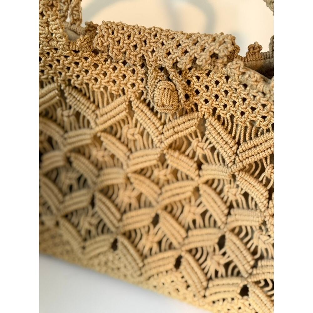 Vintage‎ Handwoven Macramé Top Handle Bag Boho Coastal Texture ✨ - Picture 4 of 5